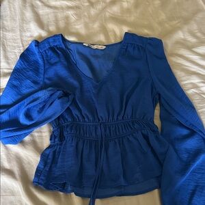 Royal Blue V-Neck Peplum Long-Sleeve Tunic